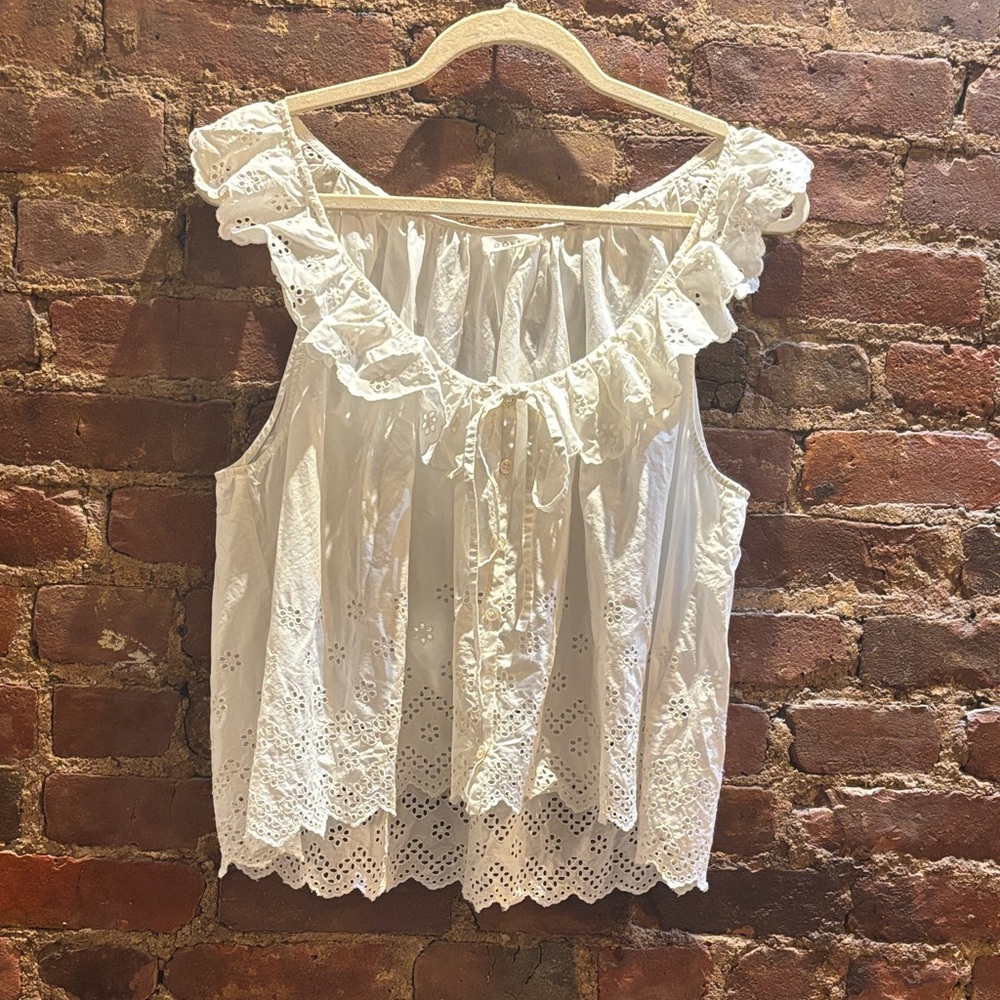 DOEN EYELET RUFFLE COTTON POPLIN WHITE TOP SIZE XL